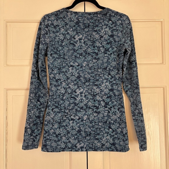 Peruvian Connection Navy Floral Print Long Sleeve Tee Shirt Size Small Organic‎ - Picture 7 of 9